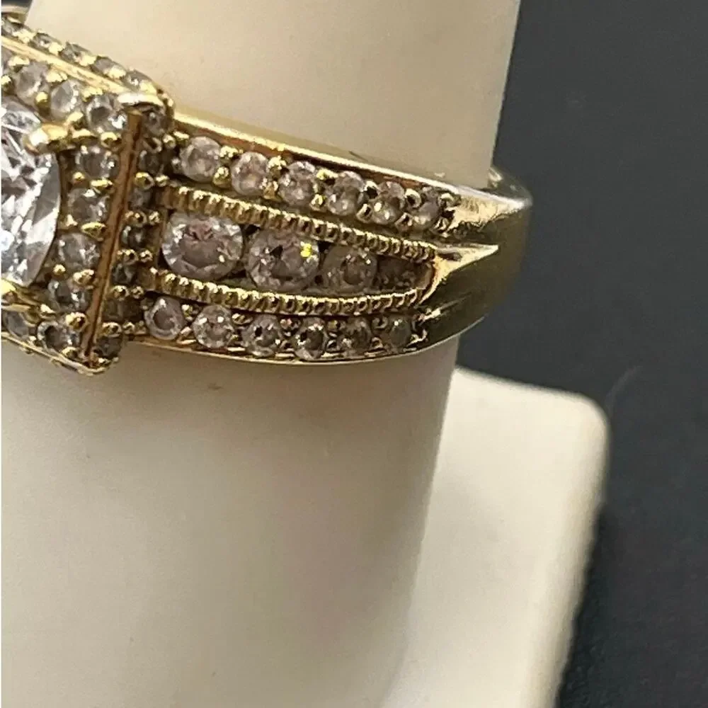 Designer Signed Vintage Vietnam Sterling Silver Vermeil Cz Wedding Ring Sz 9 1/4